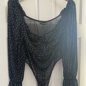 Sheer polka dot bodysuit
